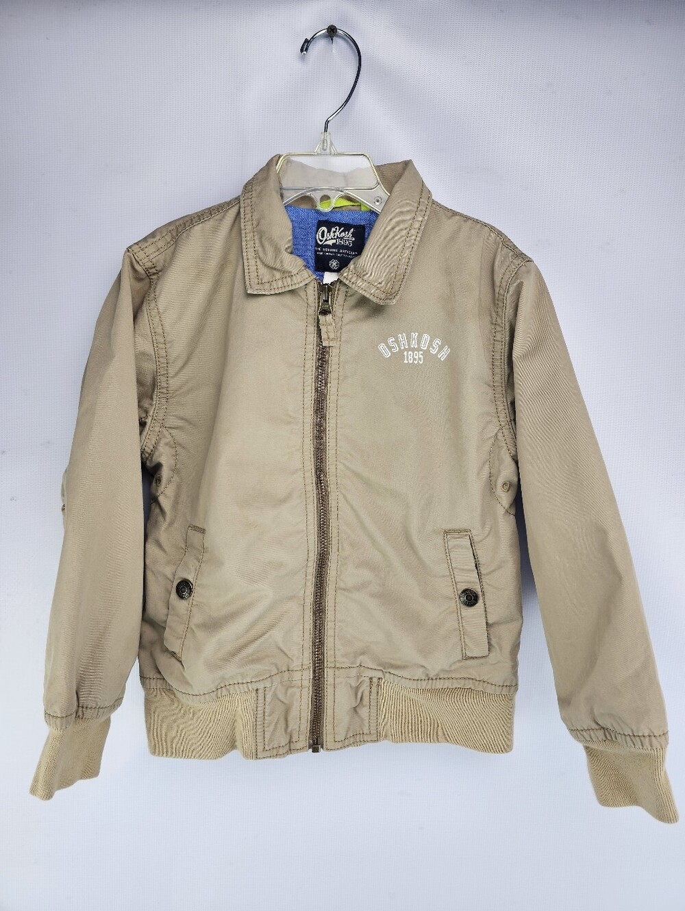 OshKosh B'gosh 1895 Vintage 100% Cotton Khaki Bomber Jacket Kids Size 6